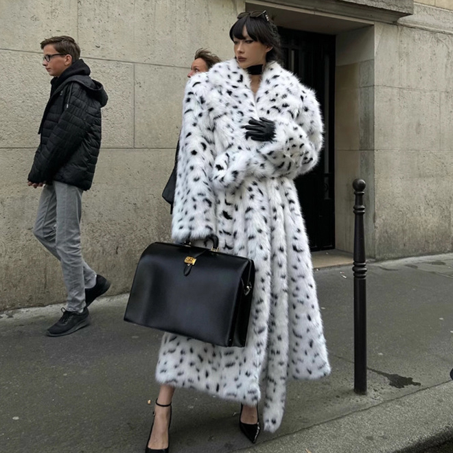 Women's Faux Fur Warm Jacket Lady Fashion Print Coats Oversize Winter Parka