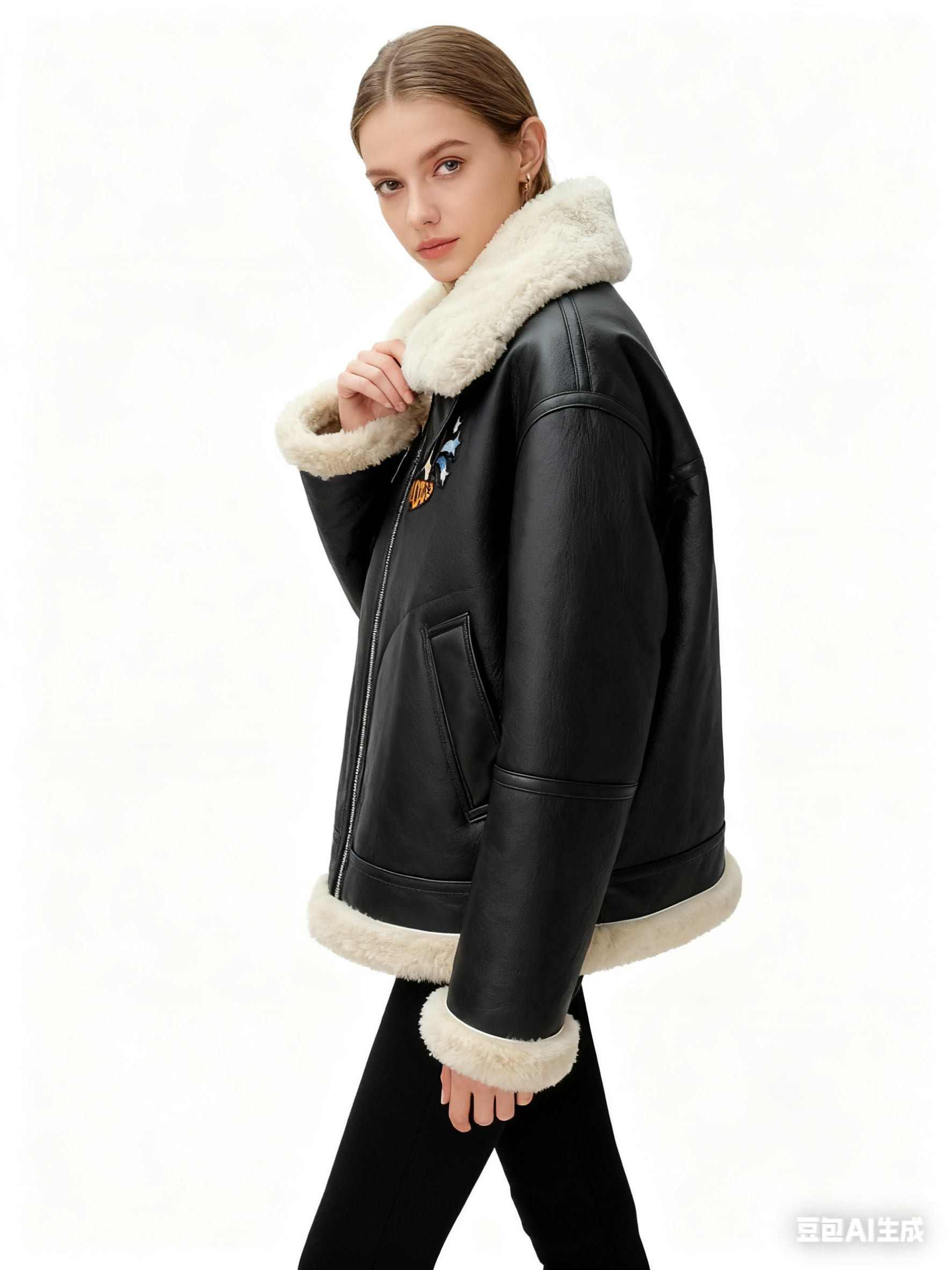 Customizable Wool Leather Bomber Jacket for Women - Vintage Aviator Style, with Full Sheepskin Lining, NewrArrival