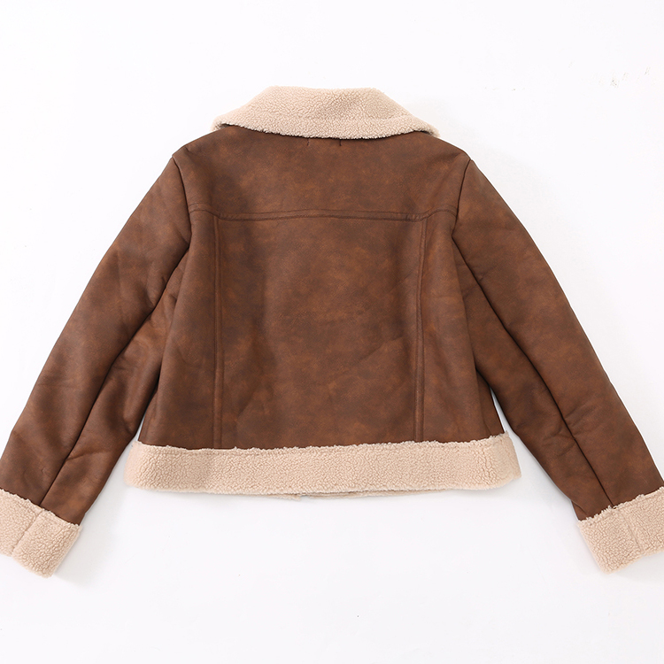 Custom Fashion New Design Long Sleeve Brown Color Zipper Faux Suede Jacket Women's Jacket