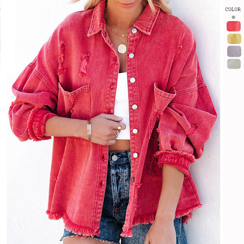 2023 High Quality Wholesale Women Jean Jackets and Coats Hole-wish Short Denim Jacket