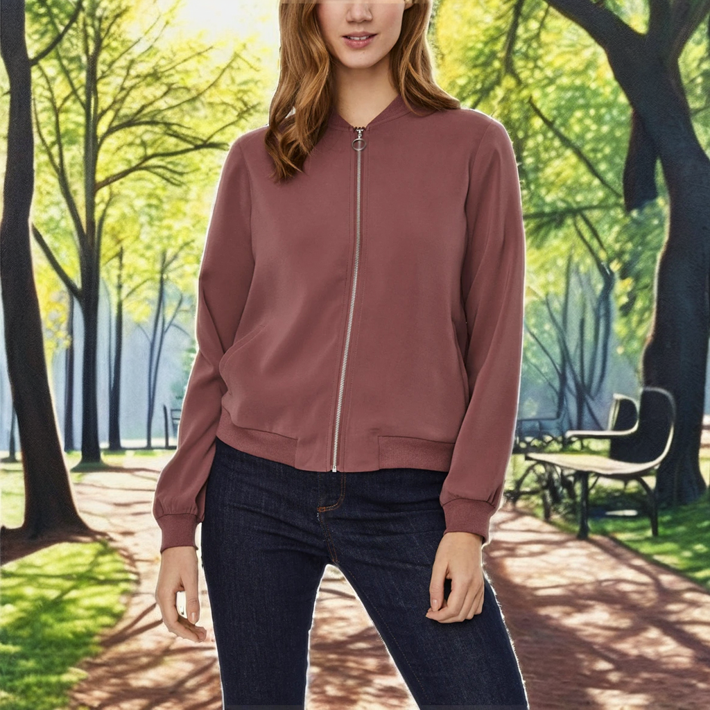 Women's Customized XL Size New Fashion Long Sleeve Zipper Bomber Jacket Solid Breathable Stand Collar Autumn/Winter Outerwear