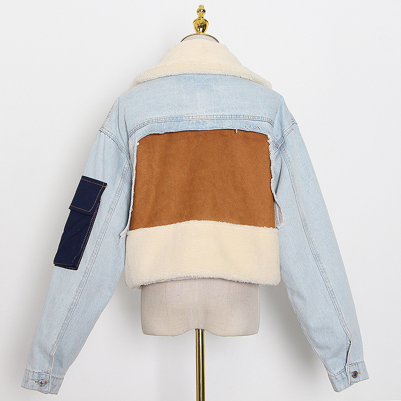Stylish Denim Jacket Winter Women Warm Jacket Patchwork Coat Jeans Jacket