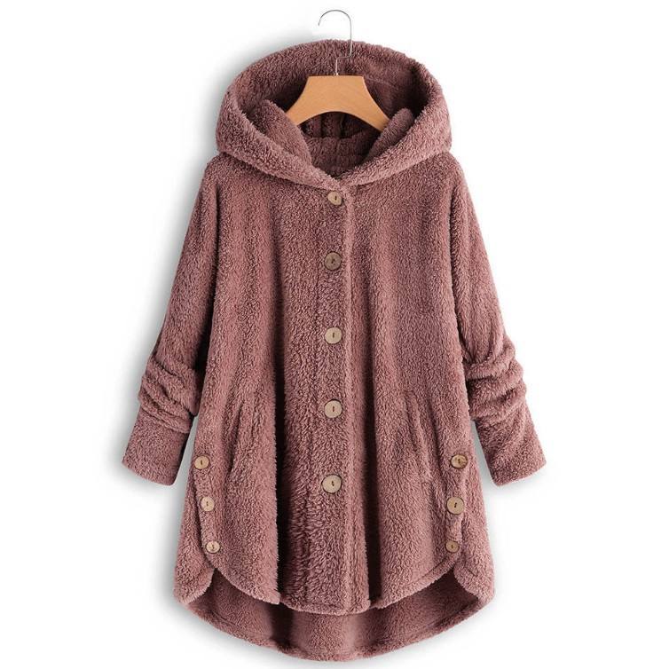Custom logo Design Women's Oversized Hooded Plush Teddy Coat for Autumn Winter Loose Warm Outwear Buttoned Soft Jacket Plus Size