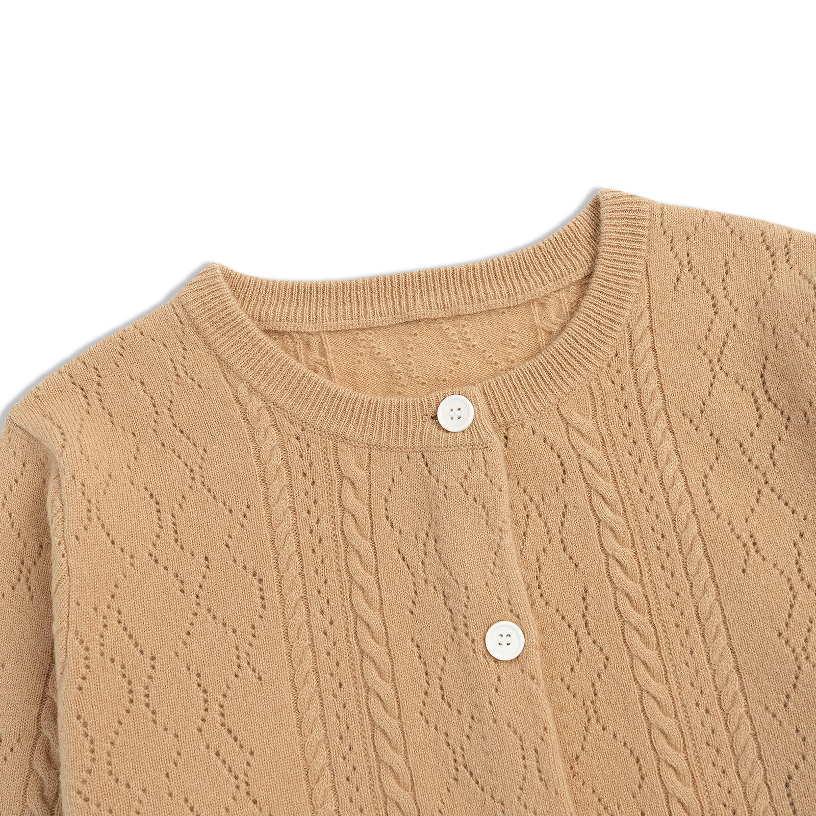 Townkana Winter Pure Cashmere Solid Color Button Round Neck Knitted Hollow Knitted Cardigan Cashmere Sweater