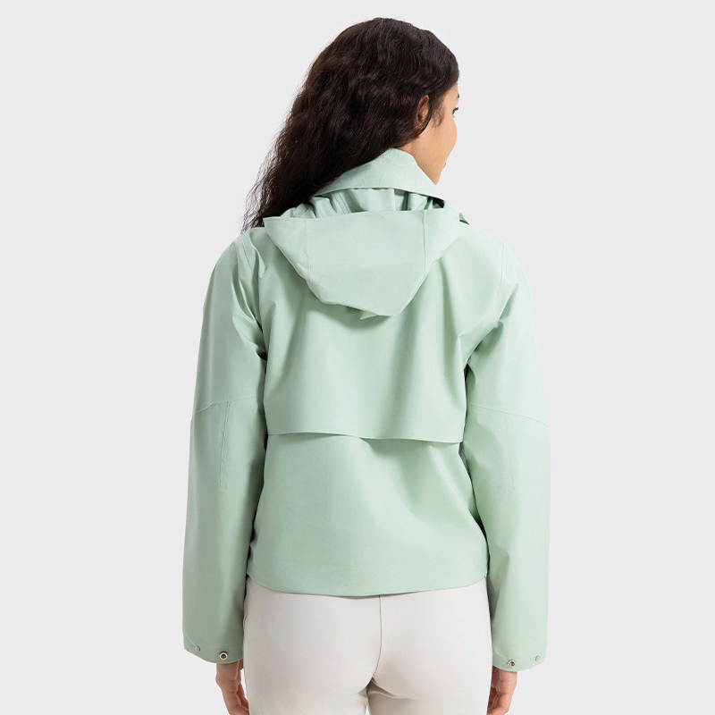Women's Windproof and Waterproof Short Windbreaker With Detachable Hood Breathable Coat for Fall/Winter Outdoor Leisure Sports