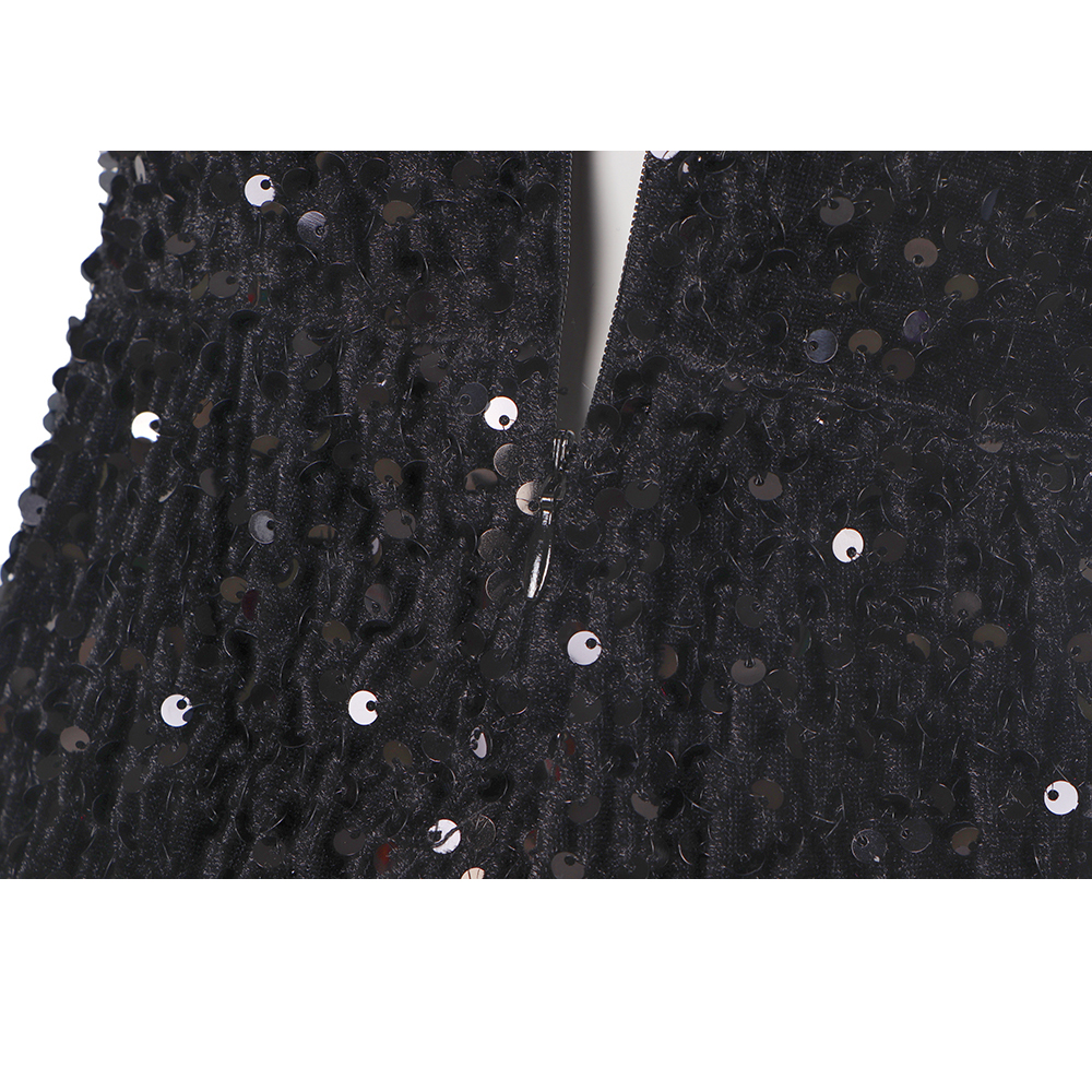Hot Sale Solid Color Sequin Trumpet Prom Dresses Polyester Elegant Women Dress Sleeveless Black V-neck Evening Dresses
