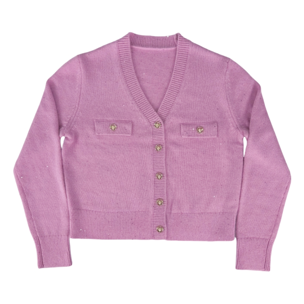 Luxury Women's Winter V-Neck Cardigan Sweater Custom Knit Top with Button Decoration