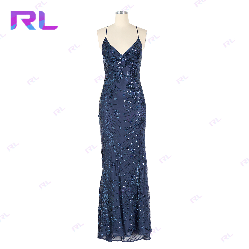 New Design Luxury Sleeveless Sexy Beads Hollow Out Halter Sequin Evening Dresses Ladies Prom Dresses Party Dress