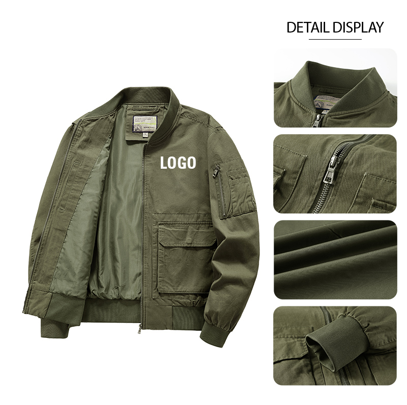 Winter Formal Windproof Cotton Vintage Work Bomber Jacket with Stand Collar and Custom Logo for Men and Women