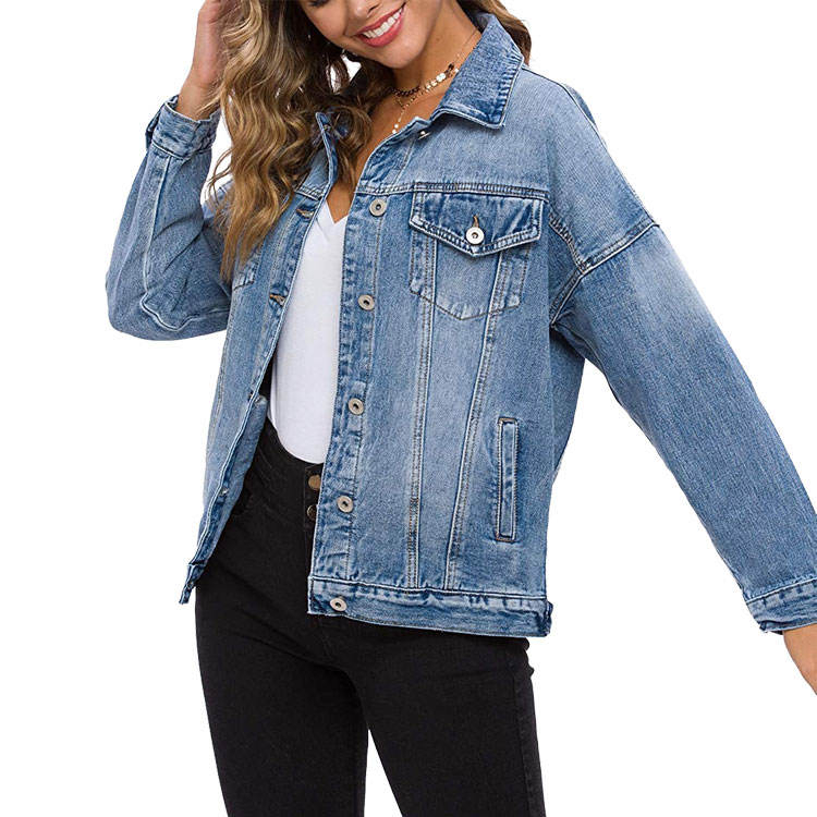 Hot Sale Custom Women's Casual Jeans Jacket New Style Oversized Fit Washed Denim Jacket for Ladies