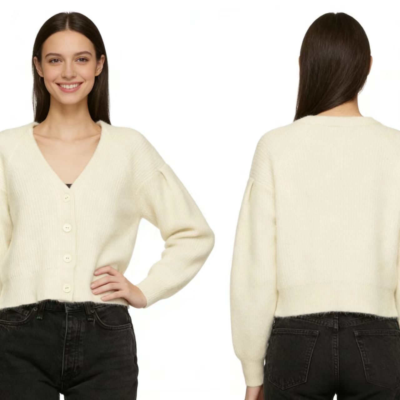 Women Thin Knitted Casual V-neck Cardigan Long Sleeve Button Slim Short Coat Spring Autumn Solid Color 100% Cotton Sweater