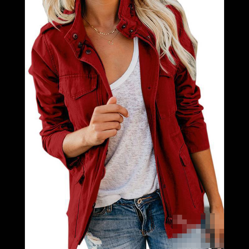 Wholesale Women Zipper Jacket Coat Autumn Female Outerwear Long Sleeve Casual Streetwear Coat Windbreaker Stand Collar Jackets