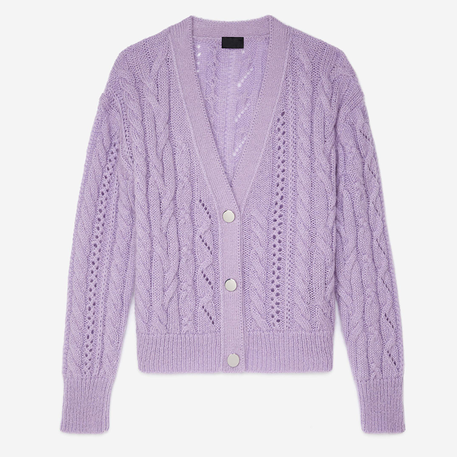 Hot Sale 100% Cashmere Pointelle Fabric Cable Knitting Womens Button Closure Cardigan for Ladies Knitwear