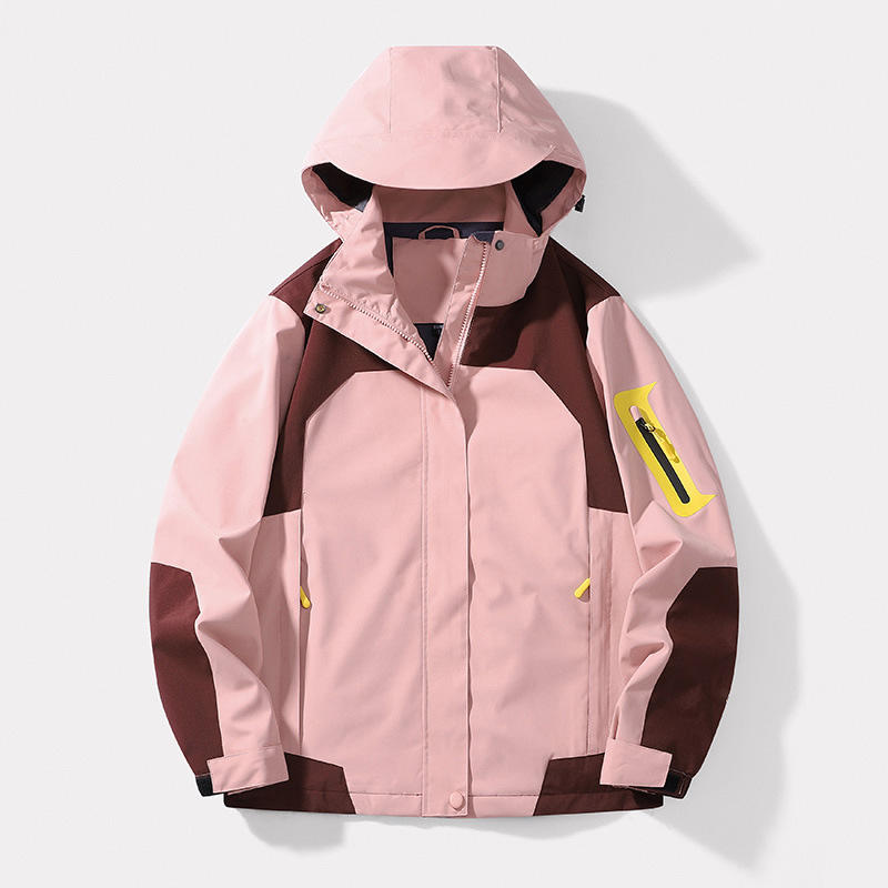 Factory Wholesale Women's Contrast Color Hooded Windproof Waterproof Breathable Thin Long Zipper Outdoor Soft Shell Jacket