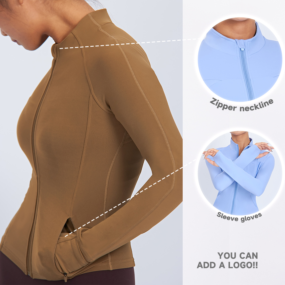 OEM Activewear Workout Zipper Light Slim Fit Long Sleeve Sports Gym Fitness Clothes Running Yoga Women Jacket