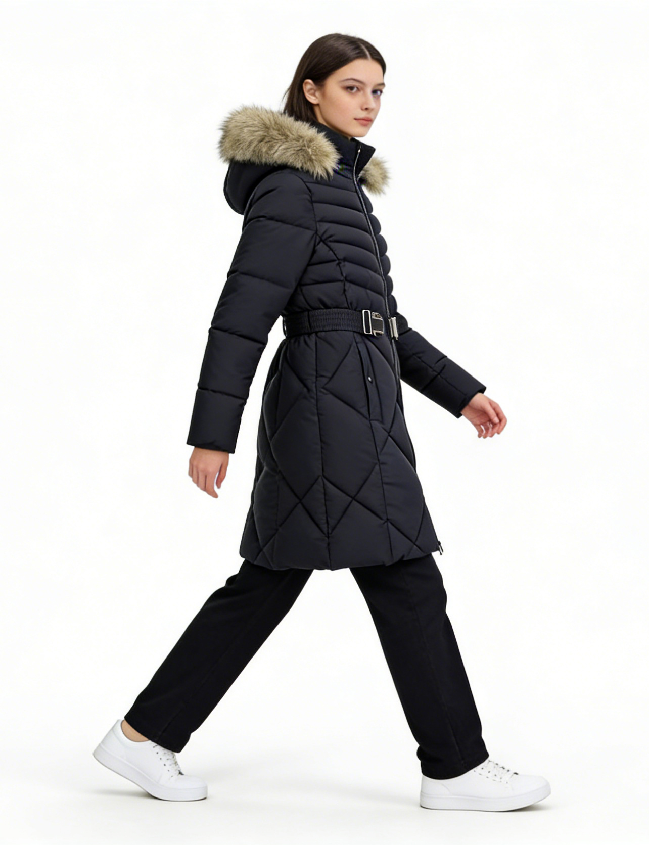 High Quality Women's Puffer Jacket Custom Design Hooded Solid Color Full Sleeves Breathable Knitted Winter Clothing Front Zipper
