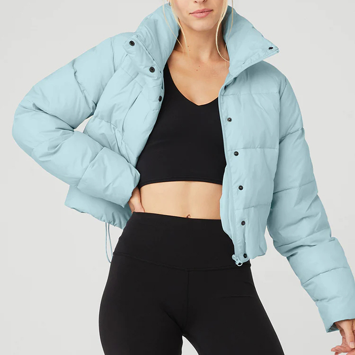 ZM-1375 Lightweight Warm Puffer Jacket With Cinched Waist 100% Nylon Women Down Coat Button Zipper Fastening