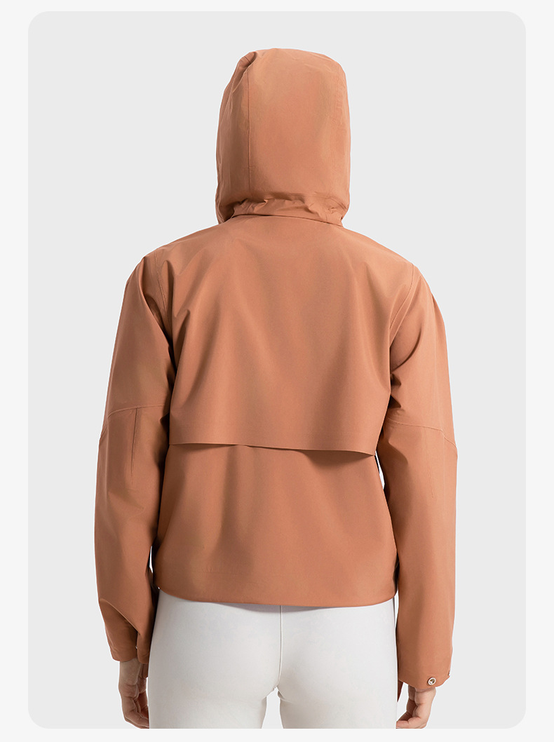 Windproof Waterproof Breathable Short Trench Coat Outdoor Leisure Women Sports Jacket With Hooded