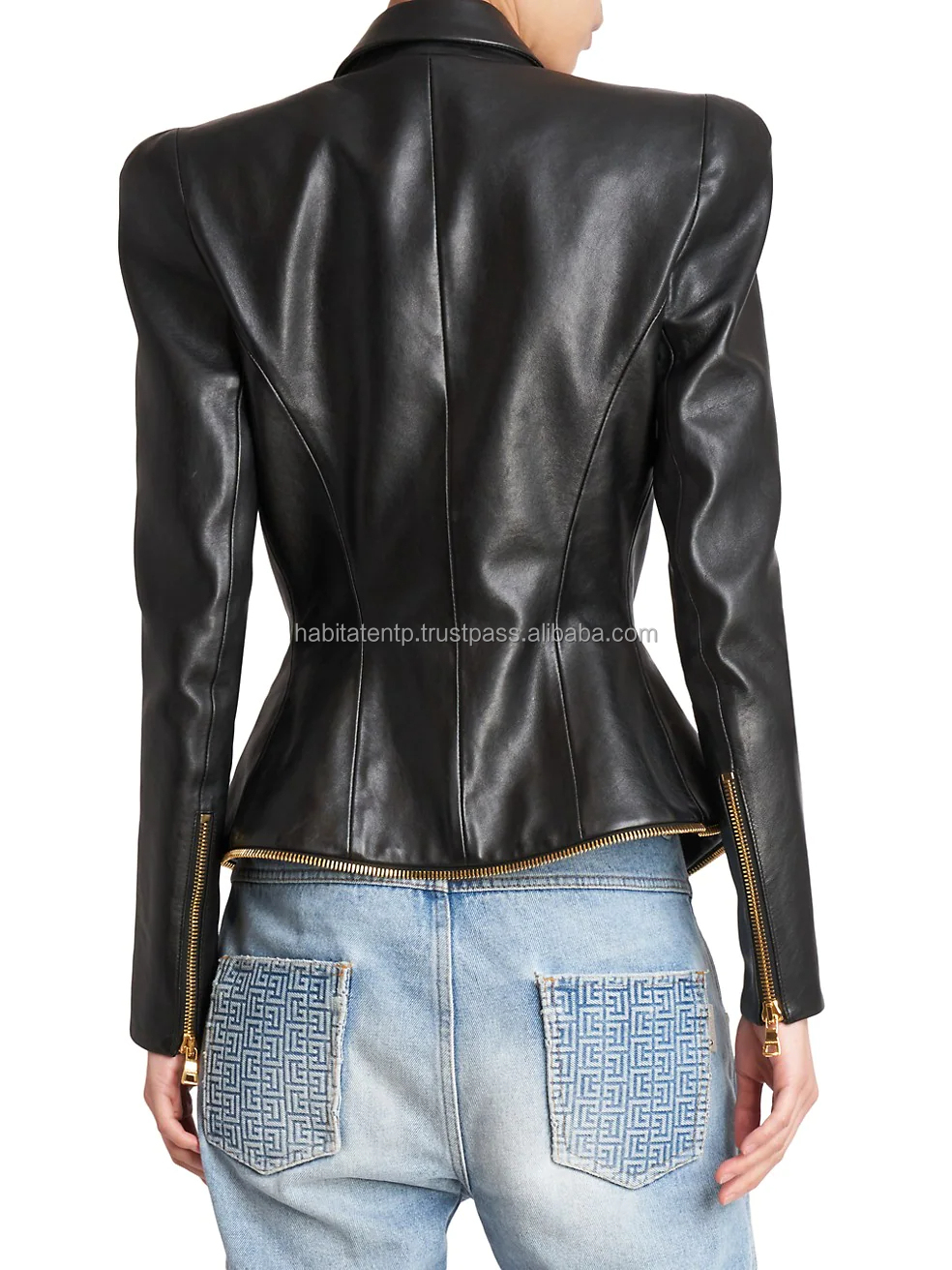 Wholesale Manufactures Genuine Sheep Double Breasted Zipped Leather Made Woman Jacket