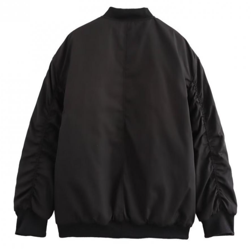 European American Style Women's Casual Lightweight Baseball Bomber Jacket with Striped Ribbed Cuffs for Spring Autumn