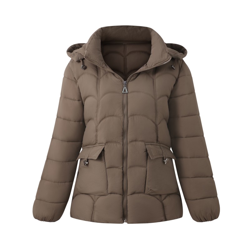 Women's Vintage Windbreaker Winter Jacket Woven Polyester Insulated Hooded Outerwear for Middle-Aged Wear
