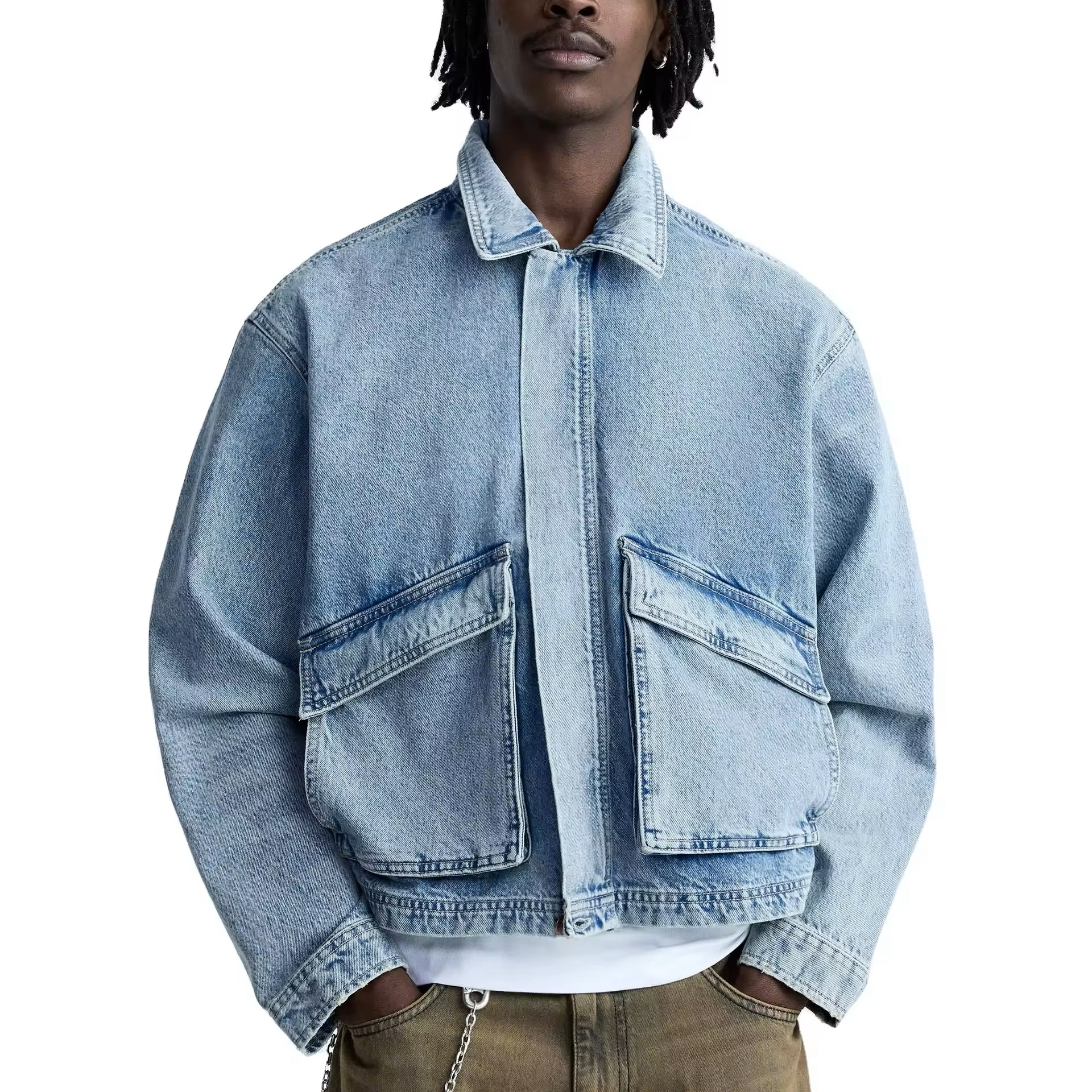OEM Custom Mens Jean Denim Jacket Faded Effect Denim Cotton Coat Oversized Vintage Washed Denim Jacket