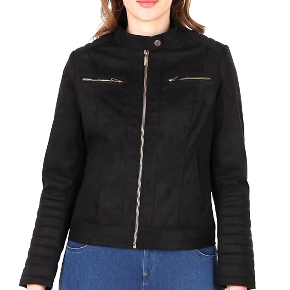 Winter Fashionable Womens Suede Leather Jacket Top Quality Custom Design Zipper Closer Regular Wear Women Suede Leather Jackets