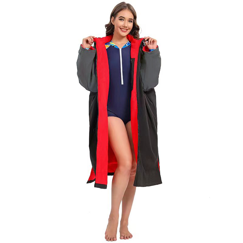 Custom Adult Women's Long Sleeve Waterproof Swim Parka 2 Two Colors Multi Colour Changing Robe Swim Parka