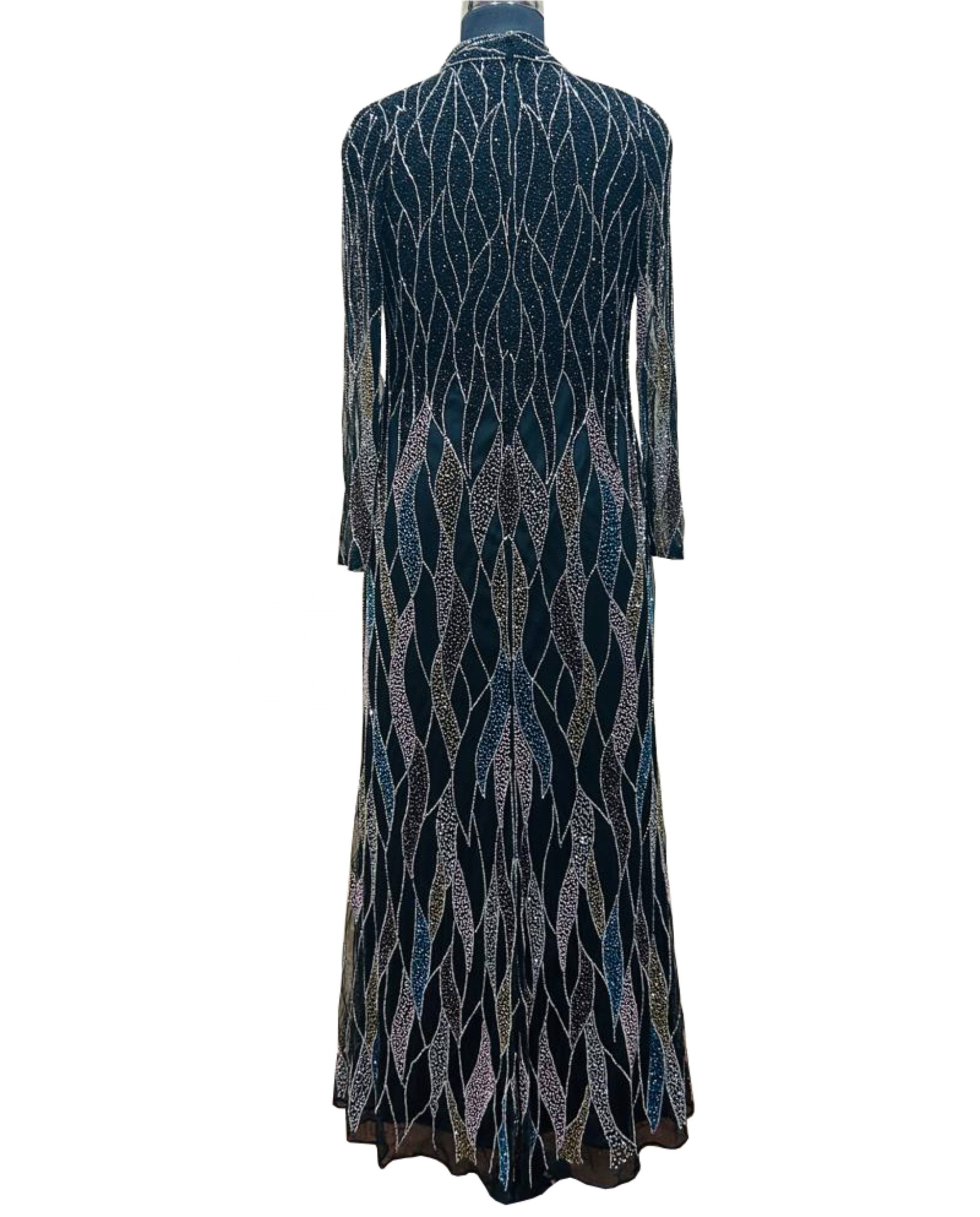 Attractive Ladies Evening Dresses-Unique Multicolor Beaded Crystal Embroidery Sequined Floor-Length Sexy Square Collar Sweep