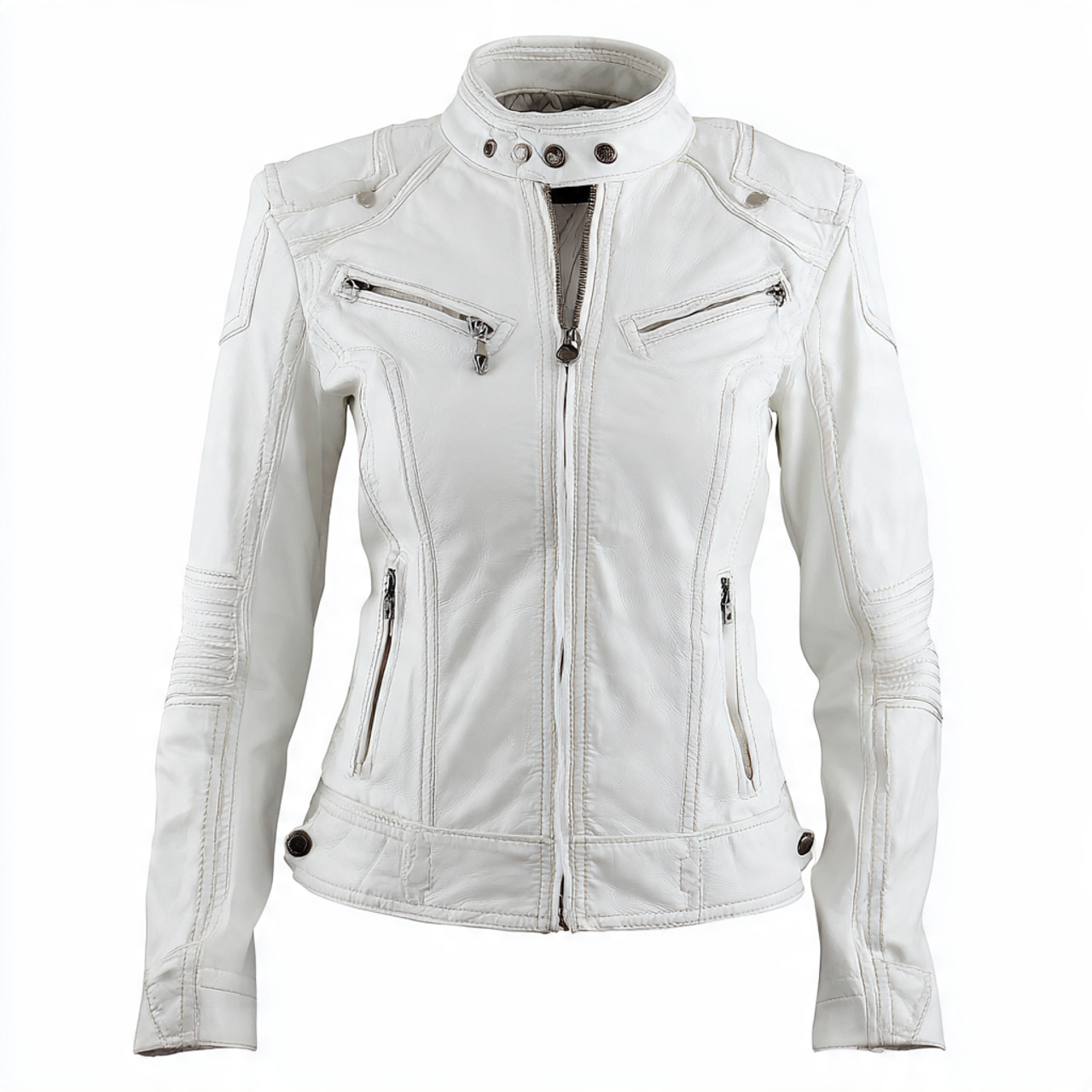 Women's Motorcycle Leather Jacket OEM Windproof Breathable Eco-Friendly Cotton Filled Knitted Woolen Full Sleeve Winter