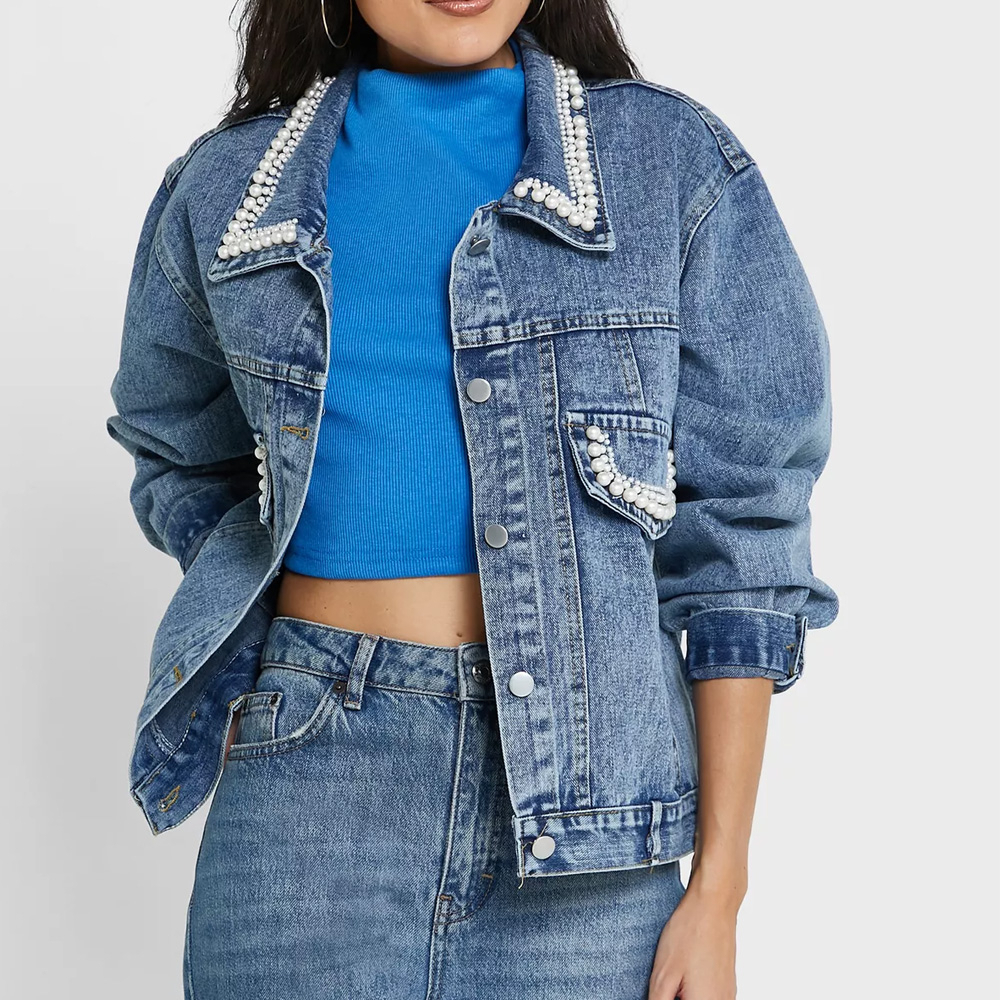 Newest 2025 Style Lady Denim Jean Jacket for Women's Long Sleeves Women Clothing Bulk Quantity Denim Jackets OEM Serviced