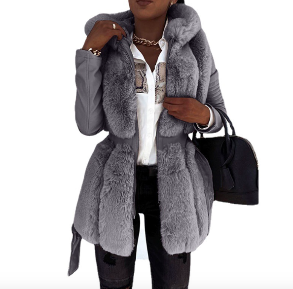 Elegant Women's Winter Warm Clothing Jacket Coat Solid WIth Hooded Casual Parkas Fur Coat Zipper Winter Jackets Faux Fur Coat