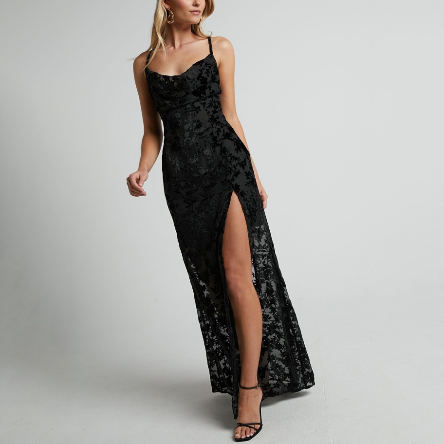 Halter Backless Y2K Ruched Woven Washable Ladies Evening Dress Thigh Split Translucent Casual Dresses with Zippers Natural Waist