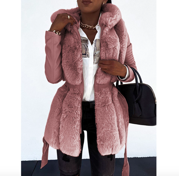 Elegant Women's Winter Warm Clothing Jacket Coat Solid WIth Hooded Casual Parkas Fur Coat Zipper Winter Jackets Faux Fur Coat