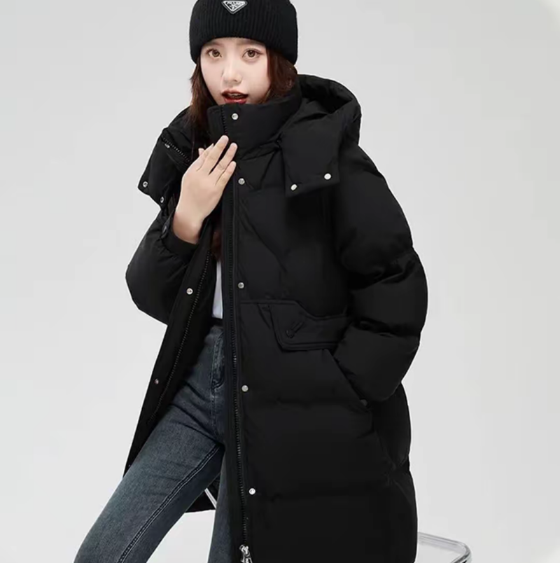 2025 Reversible Women's Winter Parka New Release Thickened Warm Hooded Coat Loose Knee Length White Duck