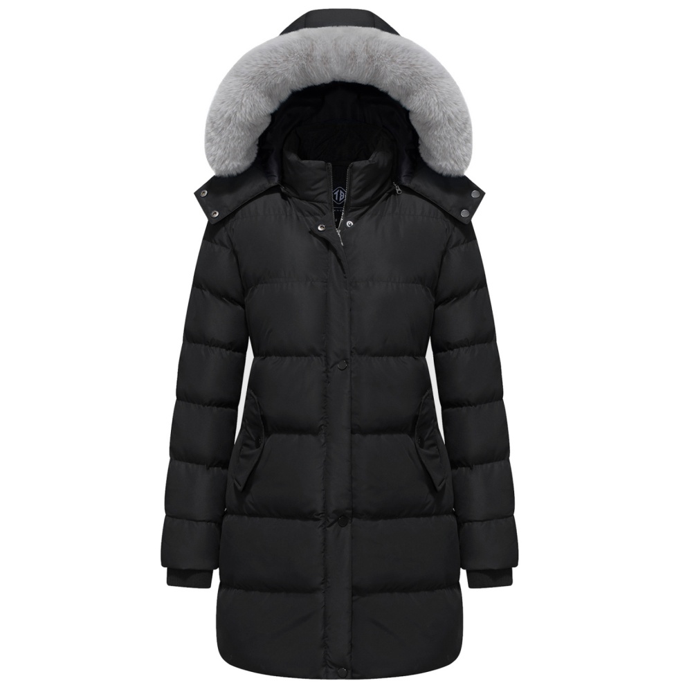 Oelise Women's Winter Thick Puffer Coat Solid Breathable Woven Front Zipper Warm Snow Jacket with Removable Hood