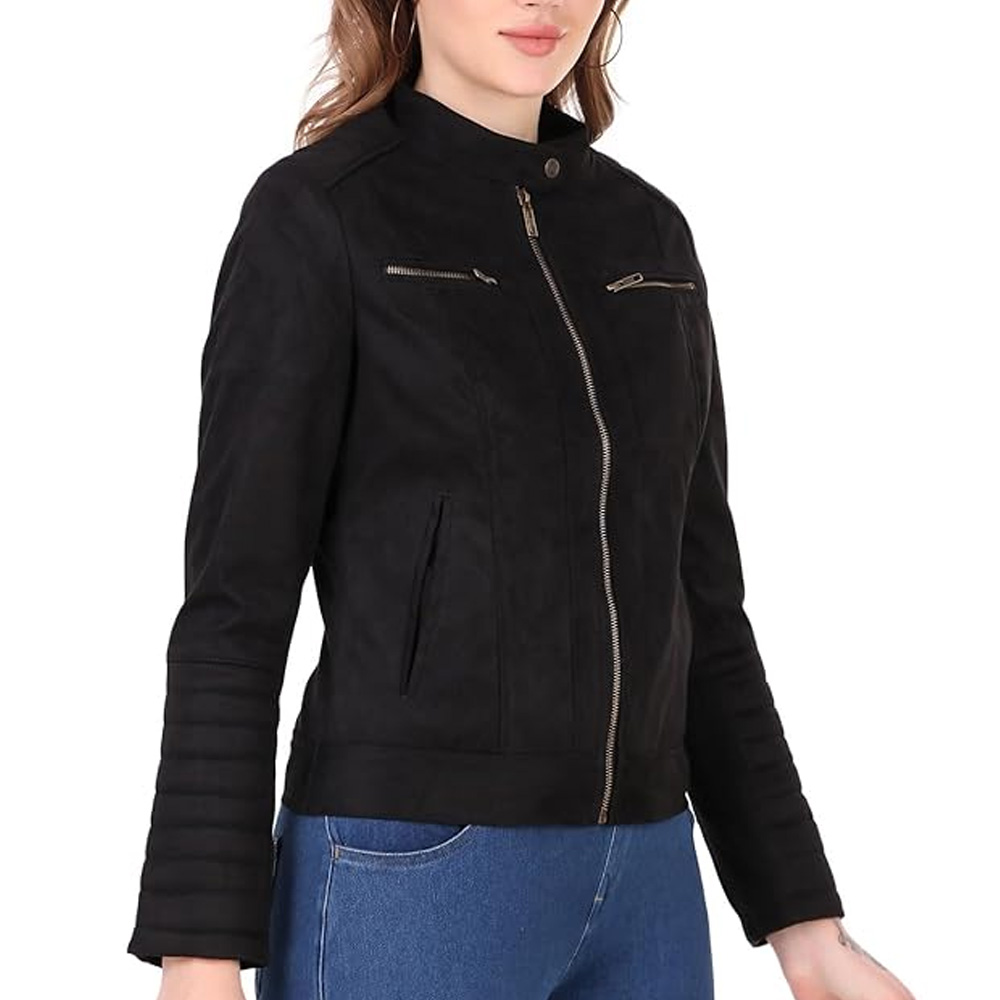 Winter Fashionable Womens Suede Leather Jacket Top Quality Custom Design Zipper Closer Regular Wear Women Suede Leather Jackets