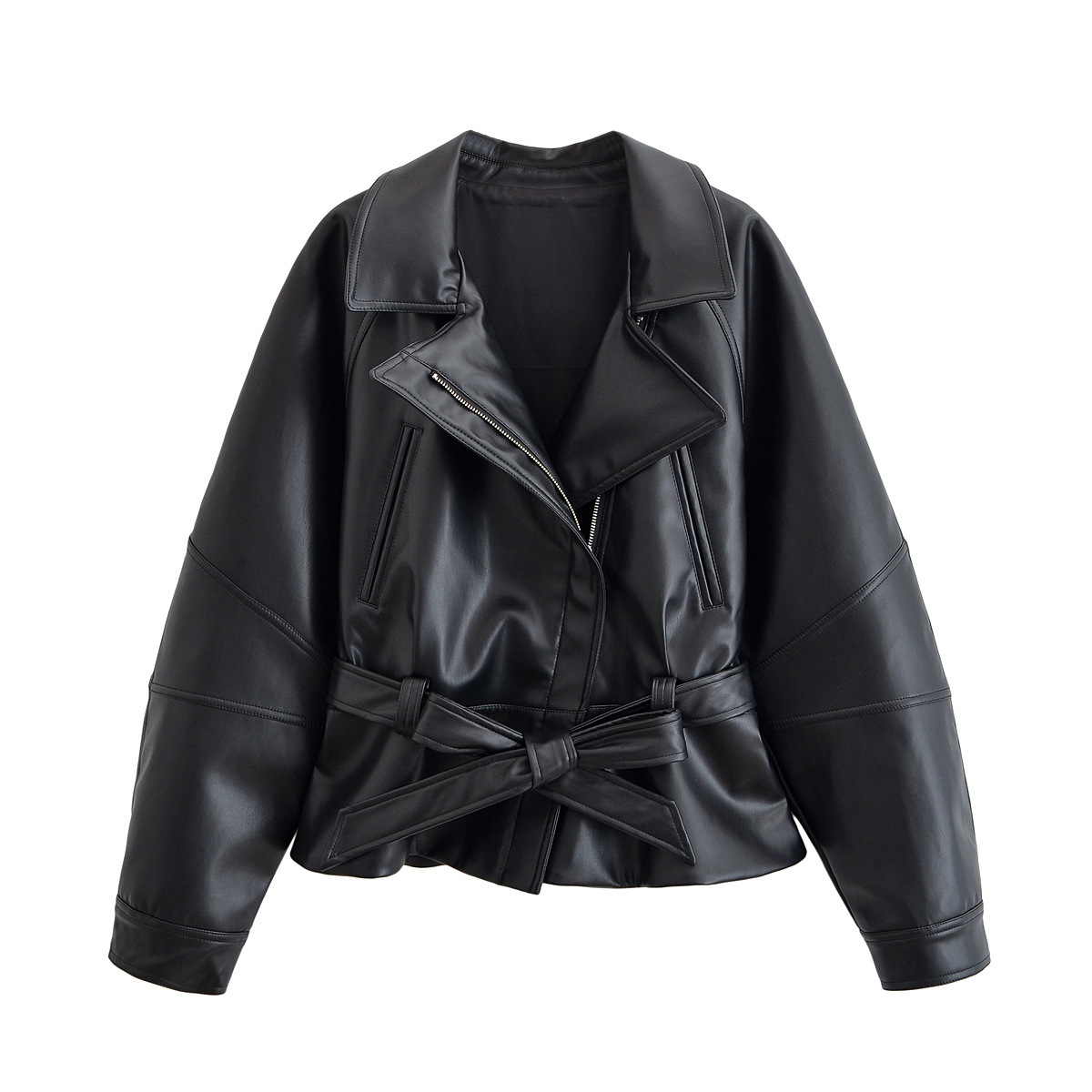 PB&amp;ZA Cross Border European and American Style 2025 New Fashion Style Women's Clothing Wholesale Black Short Leather Windbreaker