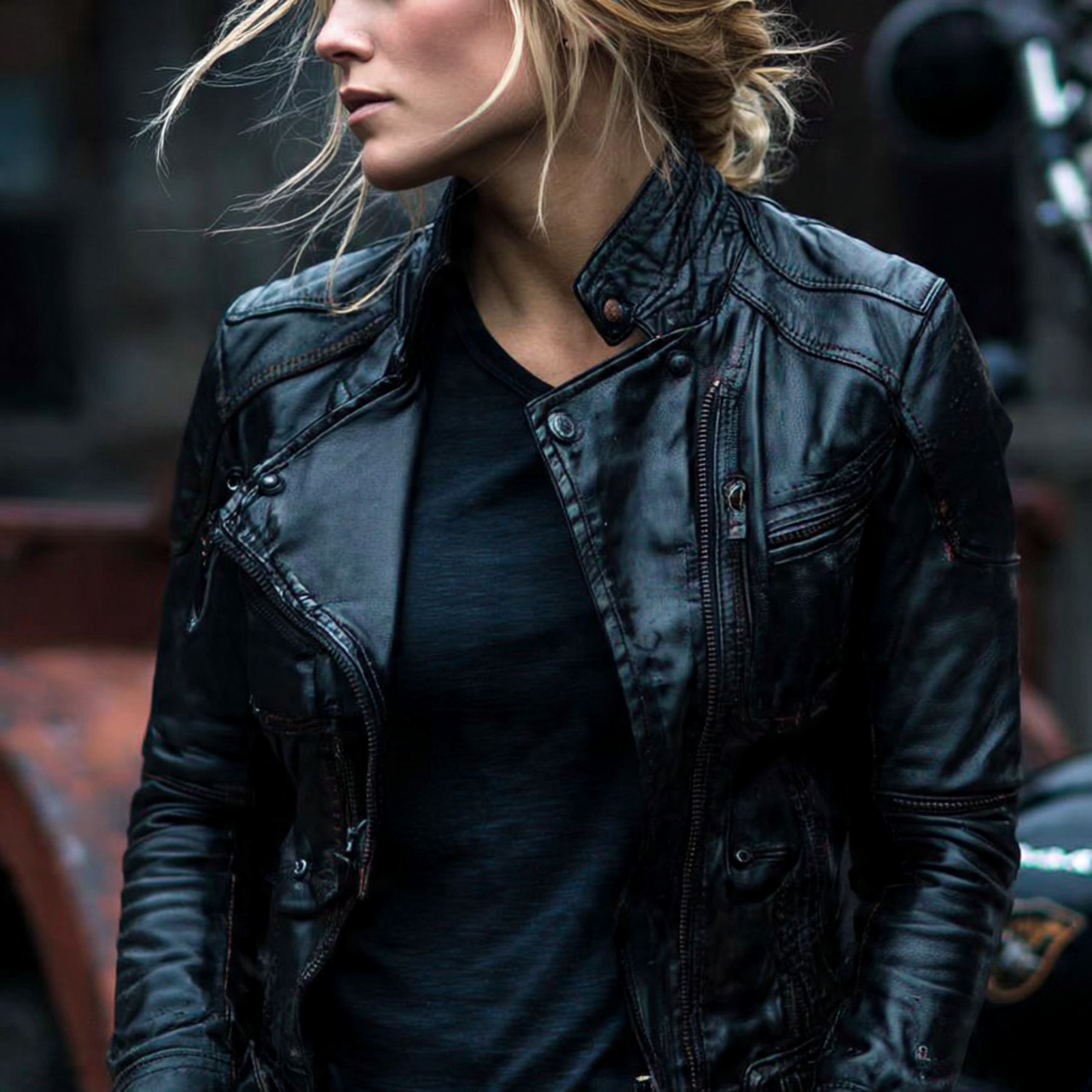Women's Motorcycle Leather Jacket OEM Windproof Breathable Eco-Friendly Cotton Filled Knitted Woolen Full Sleeve Winter