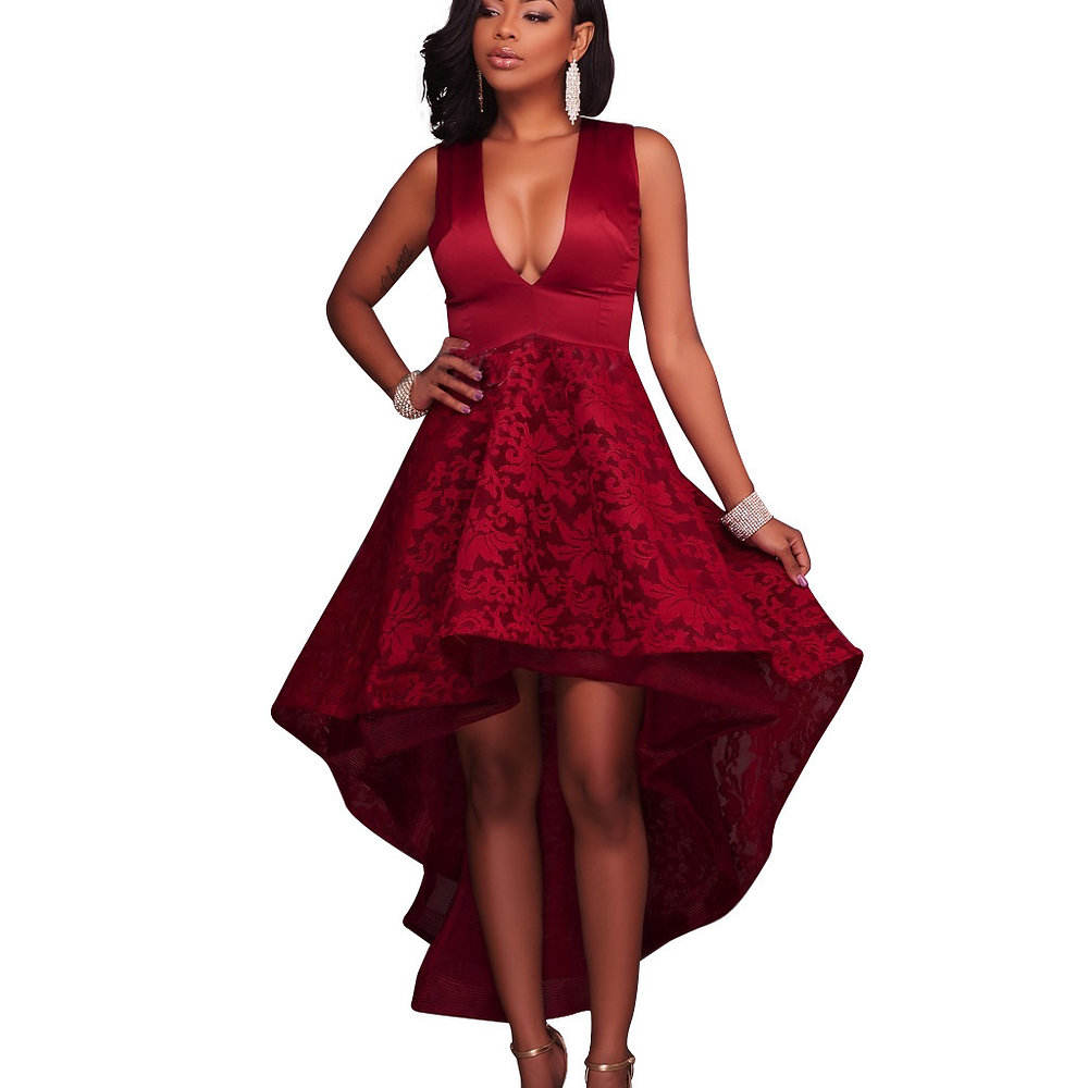 Women's Vintage Satin Maxi Dress Gored Deep V-Neck High-Low A-Line Silhouette Formal Evening Party Wedding Empire Waist Sheer