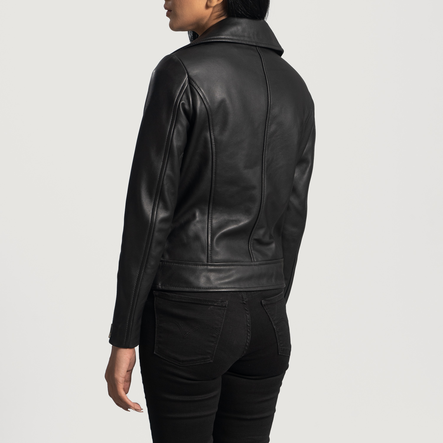 OEM Genuine Leather Women's Jackets High Quality Black Biker Wholesale Bomber Jackets Custom Logo Colors Zipper Closure