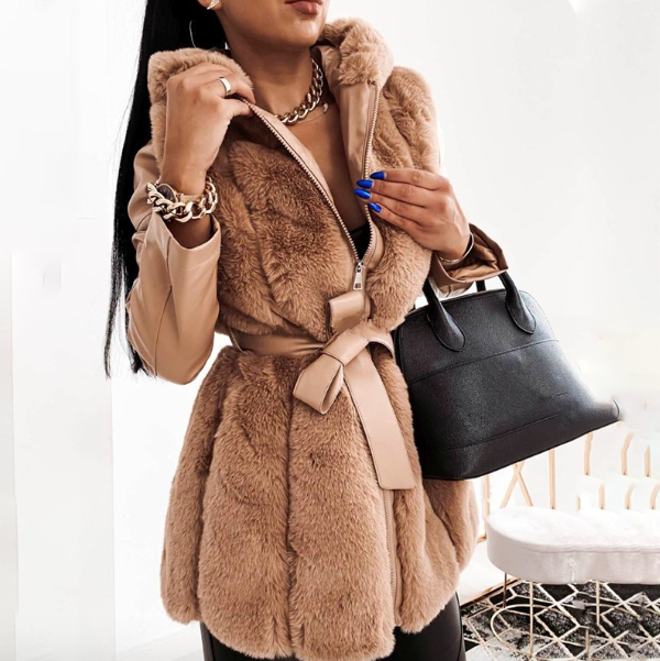 Elegant Women's Winter Warm Clothing Jacket Coat Solid WIth Hooded Casual Parkas Fur Coat Zipper Winter Jackets Faux Fur Coat