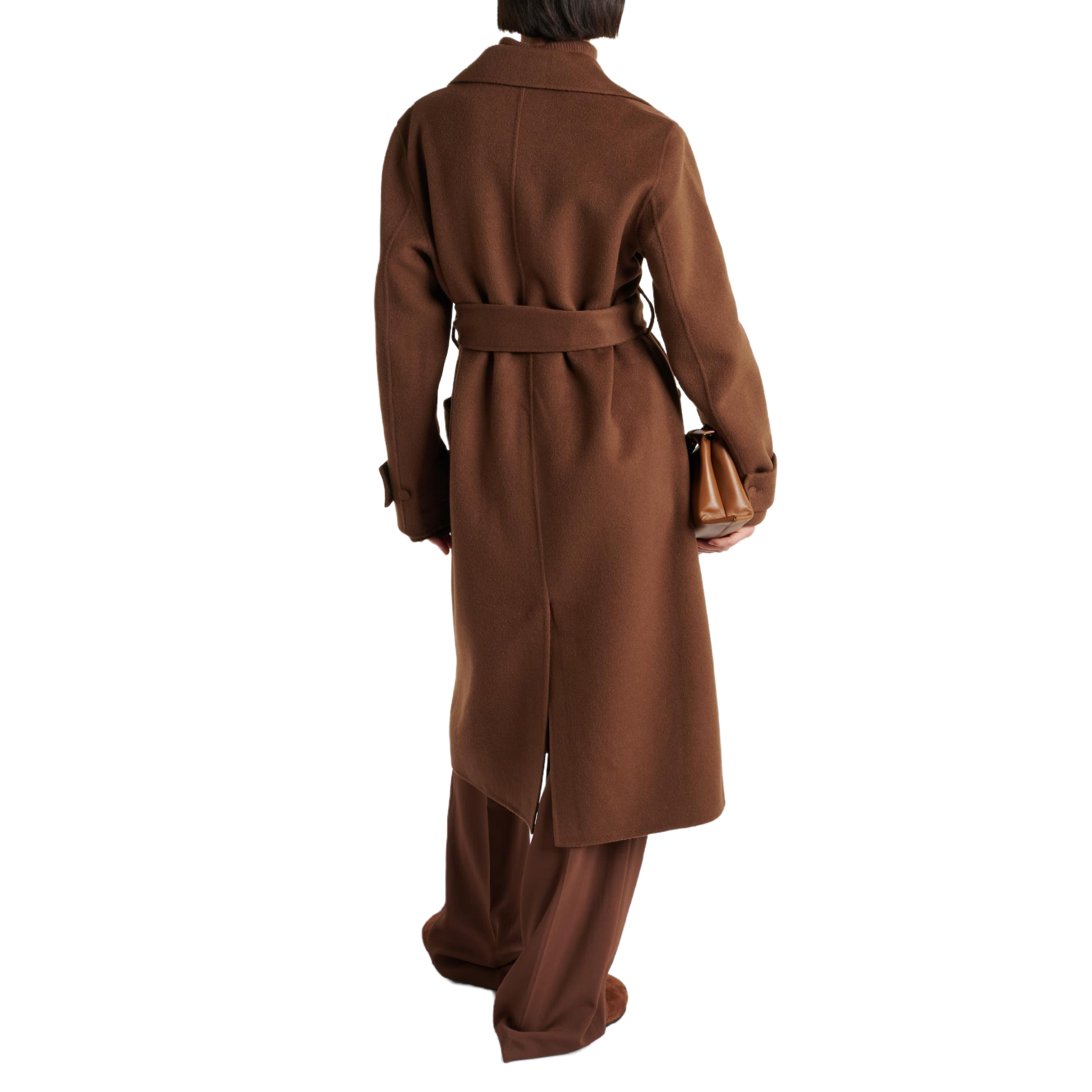 Custom Brown Belted Women's Winter Coat in Wool Cashmere Blend Elegant and Stylish Woolen Trench Coat for Women