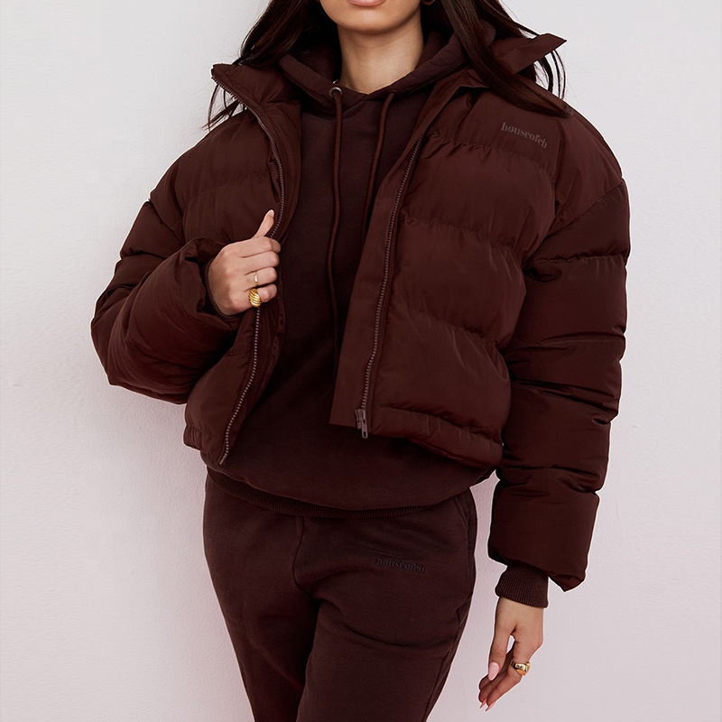 Professional Custom Manufacturer Women Chocolate Oversized C Shape Puffer Casual Jacket