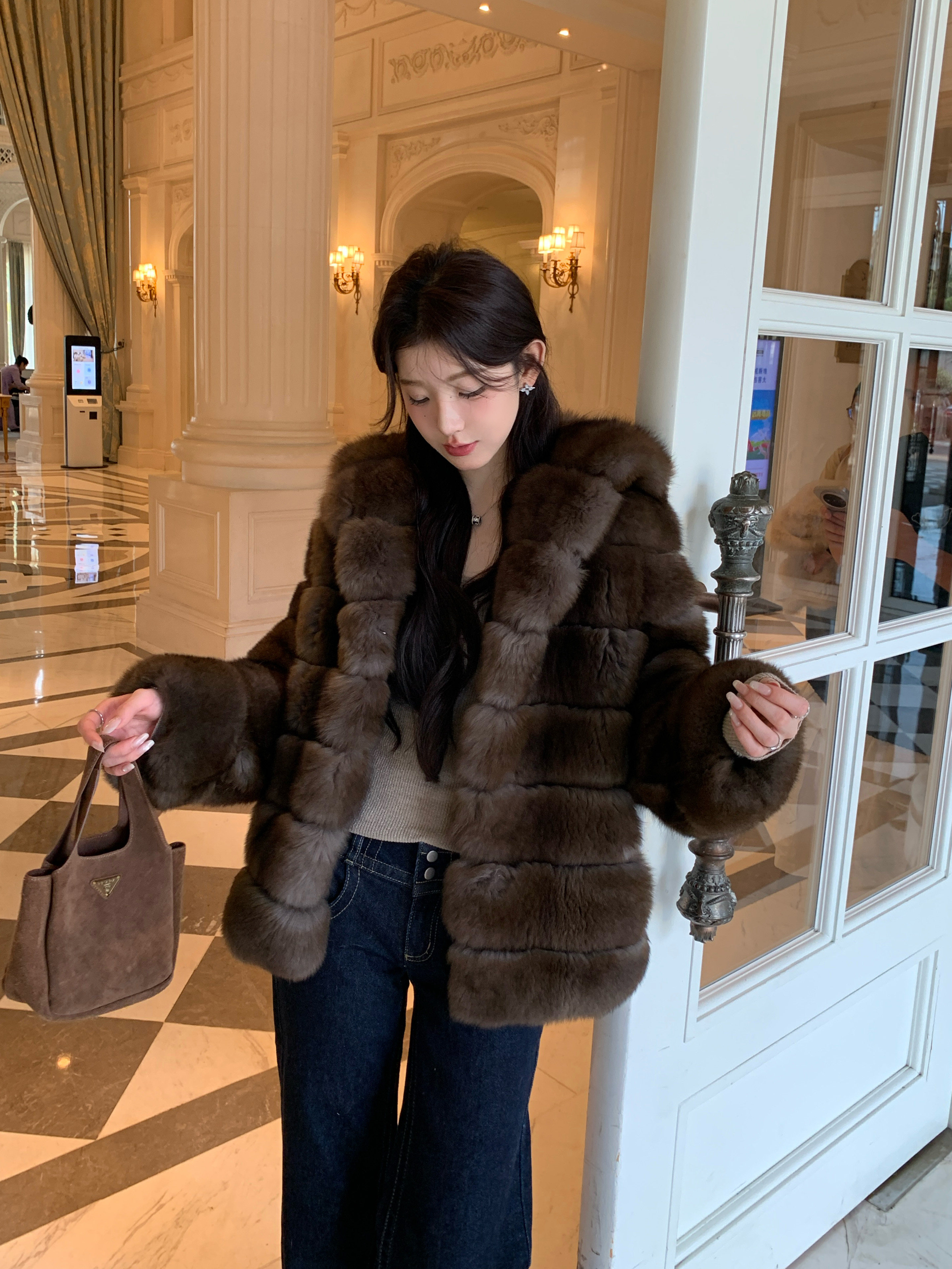 2026 Winter New High-Endimitation fur Purple Fox Fur Korean Style Thick Women's Youthful Hooded Fur Coat