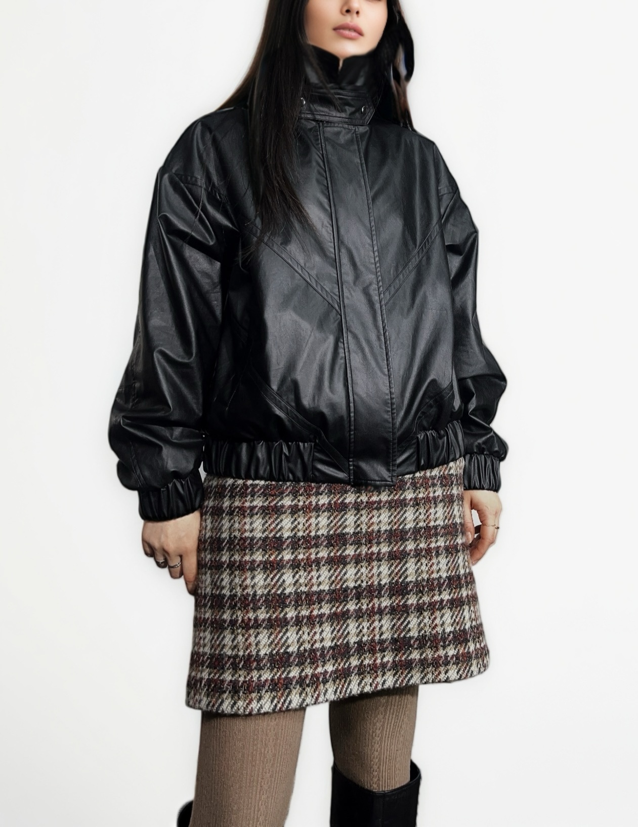 PU Leather Women Bomber Jacket for Women Motorcycle Stand Button Zipper Oversized Outerwear 2025 Autumn New Lady Street Jackets