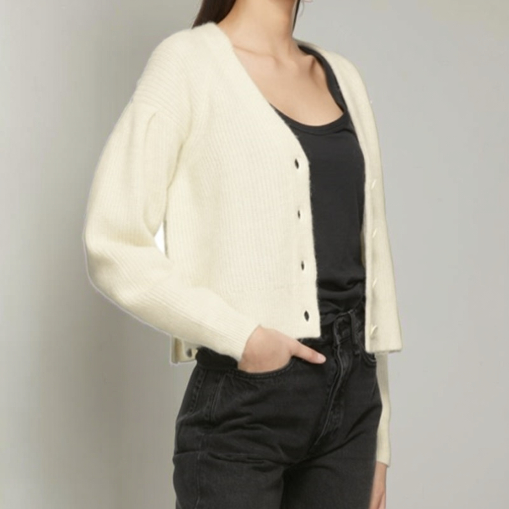 Women Thin Knitted Casual V-neck Cardigan Long Sleeve Button Slim Short Coat Spring Autumn Solid Color 100% Cotton Sweater