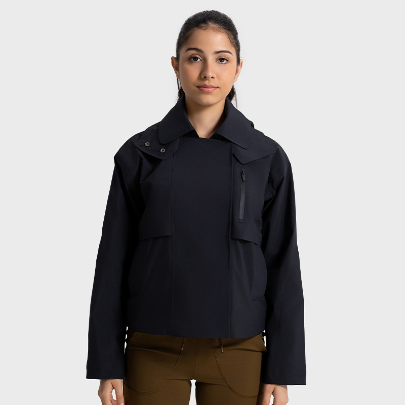 Women's Windproof and Waterproof Short Windbreaker With Detachable Hood Breathable Coat for Fall/Winter Outdoor Leisure Sports