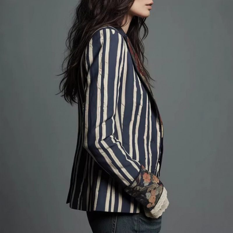 Fashionable European Women's Blazer in Vibrant Striped Design