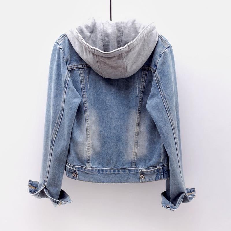 Women's Coats Plus Size 5xl Ladies Short Paragraph Autumn Fashion Jean Hooded Jacket Detachable Hat Denim Jacket
